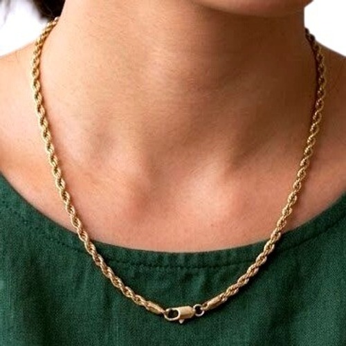 Vintage Gold Tone 16 Rope Chain Necklace Unisex Twisted Link Lobster Claw
